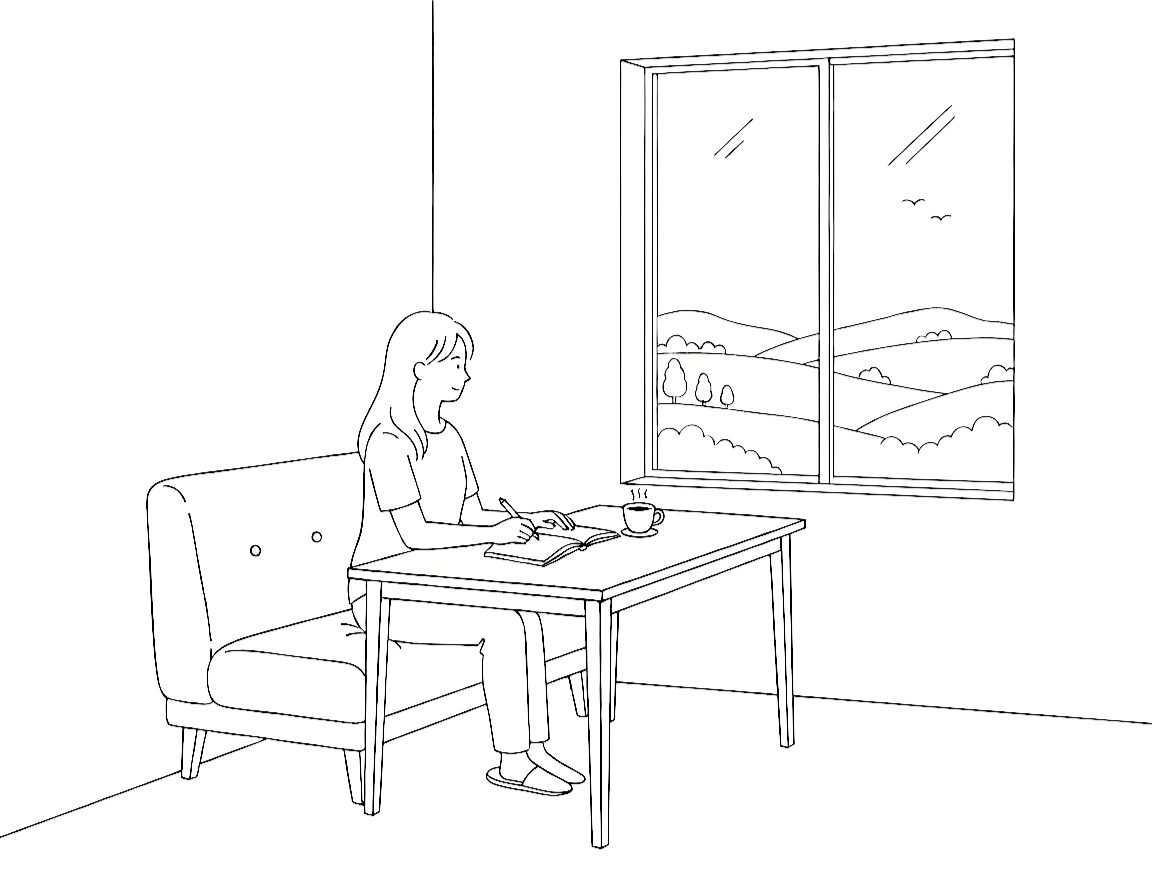 日記を書く女性