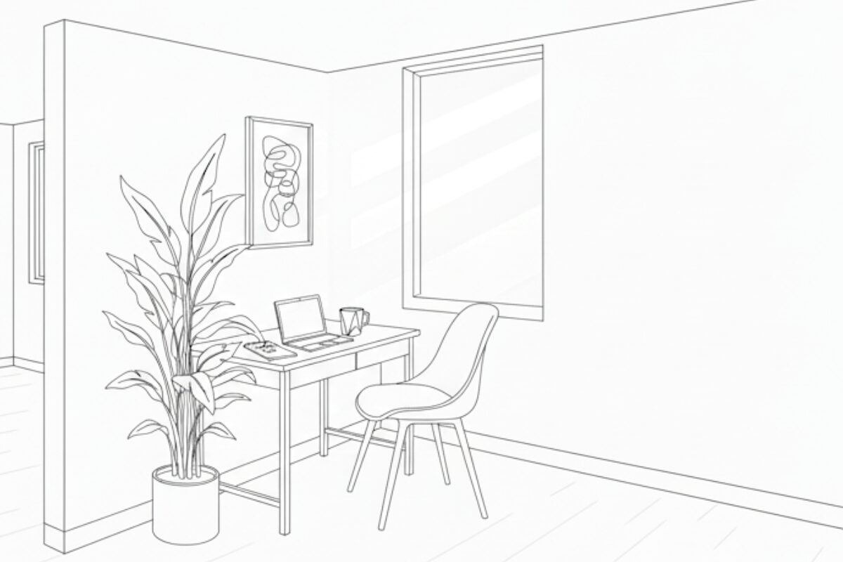 朝活でポモドーロテクニックを使い集中モードに入るイメージを描いたシンプルなモノラインイラスト